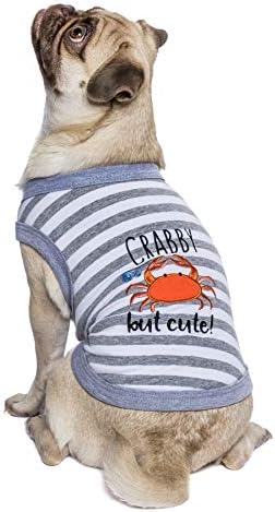 בגדי קיץ של כלב חיות מחמד פריזאי | חולצת כלבים מצחיקה של 'סרטן' עם דפוס רקמה, גודל M